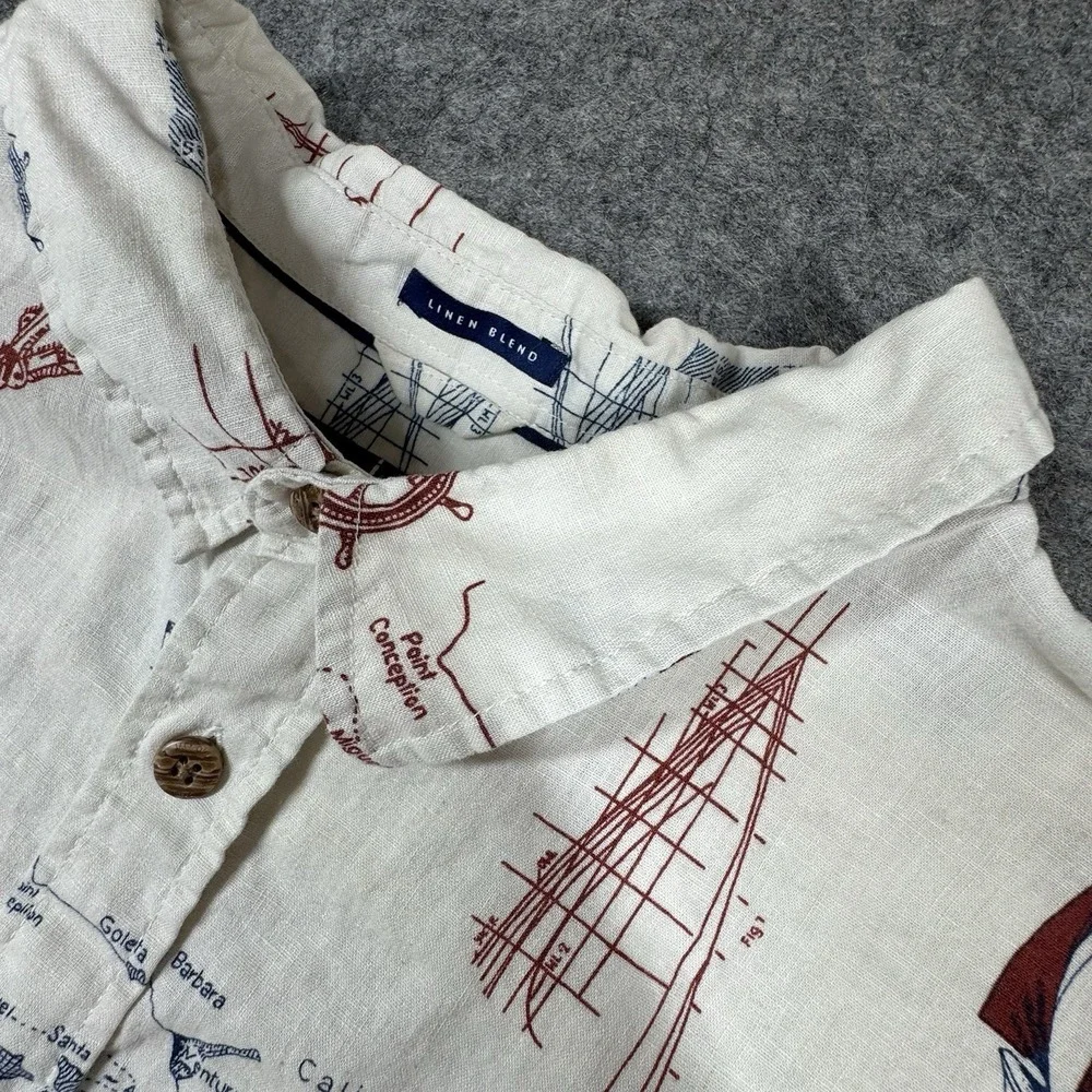 Oneill Jack Oneill Collection Shirt Mens XL White Sailboat Print Linen Button Up